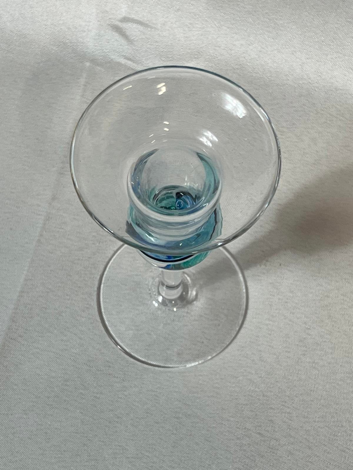 Vintage glass Candlestick with pale blue swirl