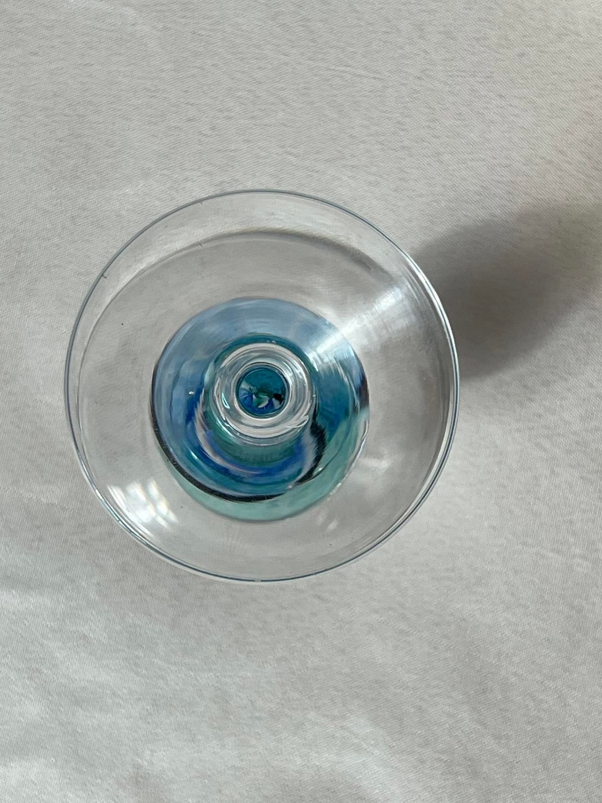 Vintage glass Candlestick with pale blue swirl
