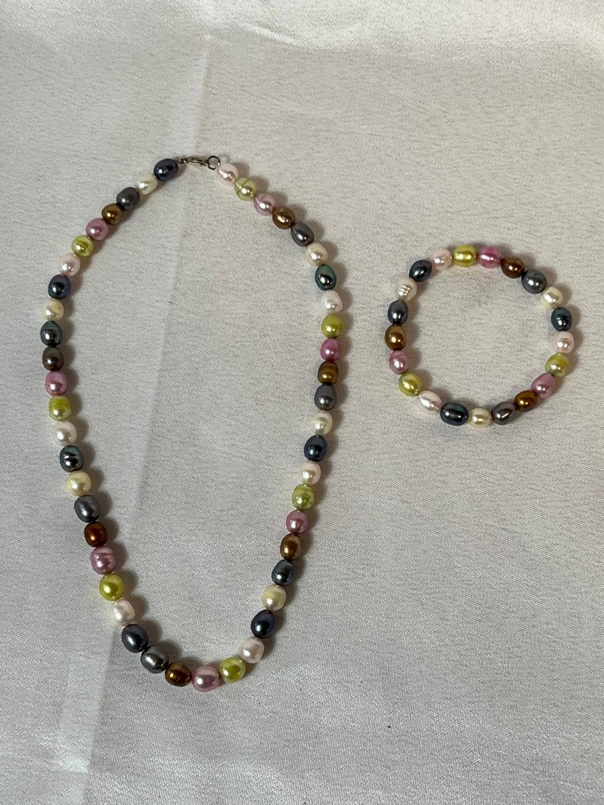 Rainbow Pearl necklace and matching bracelet |  Man-Made