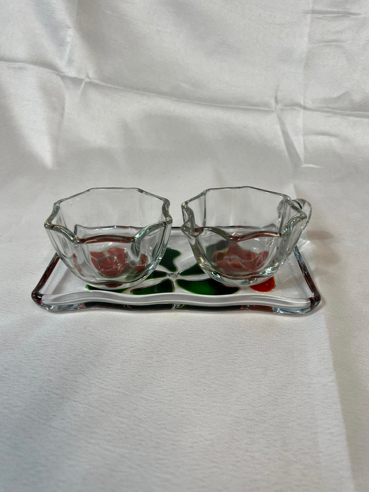 Vintage glass 1950’s German Tea Set - coffe cup, cake plate and sugar bowl