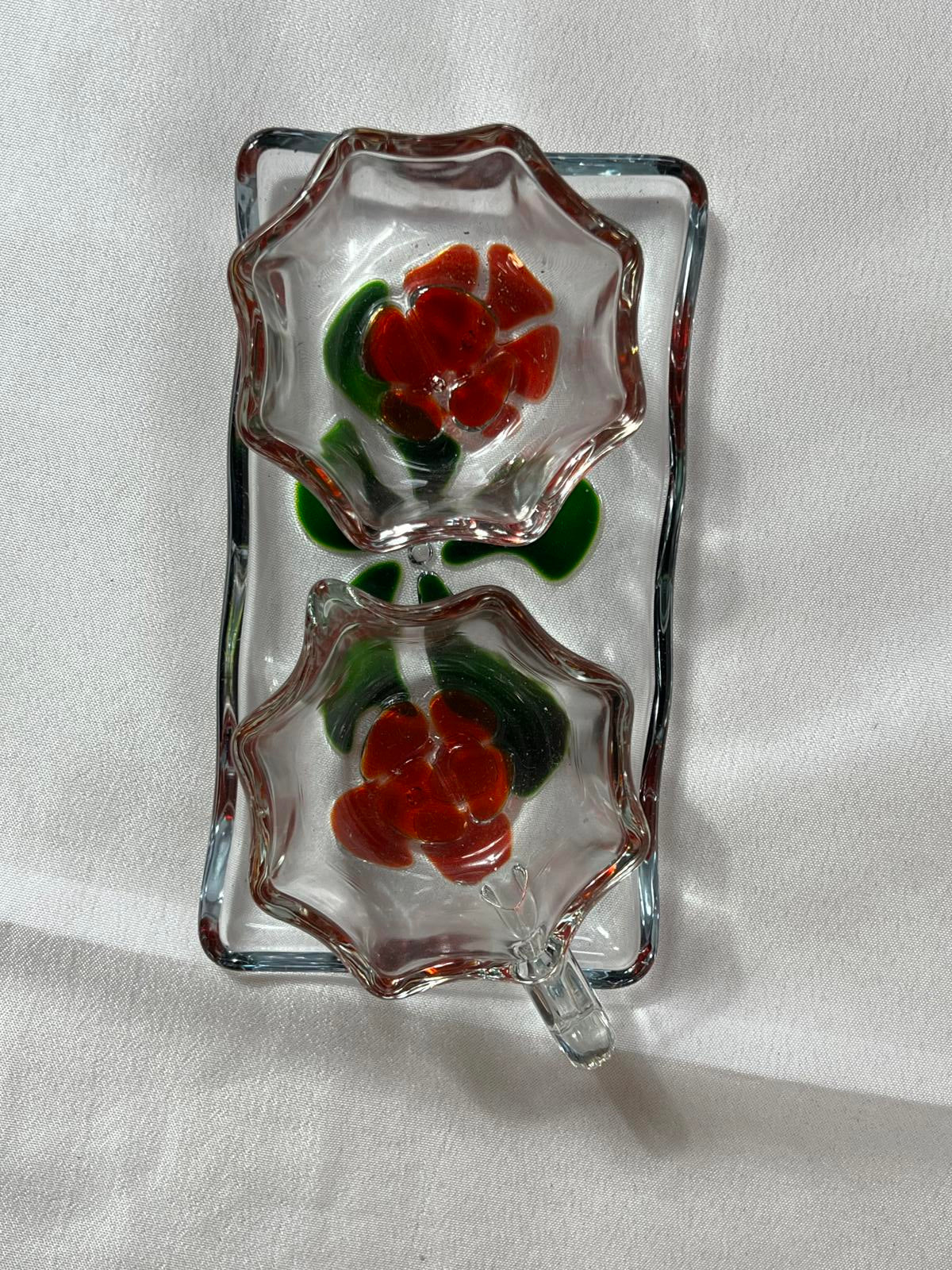 Vintage glass 1950’s German Tea Set - coffe cup, cake plate and sugar bowl