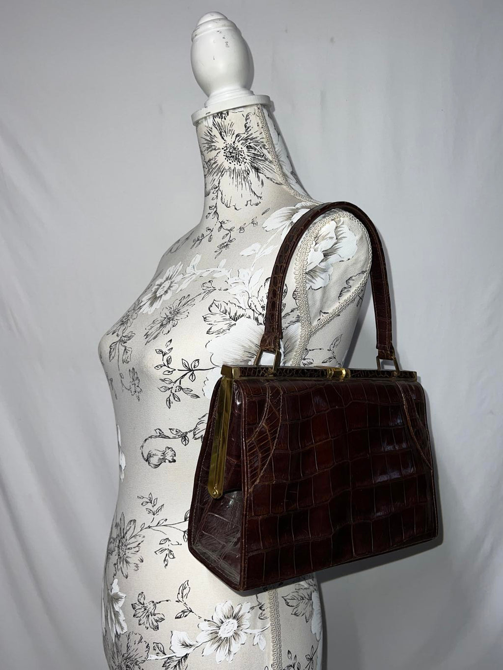 Vintage Ladies Leather Handback | Faux Crocodile skin print