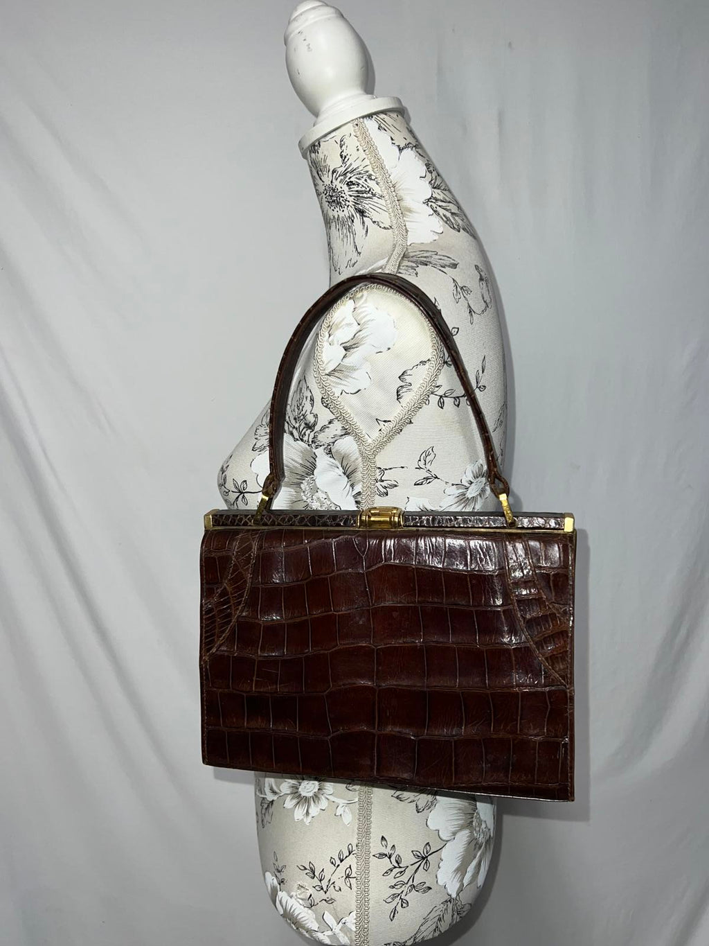 Vintage Ladies Leather Handback | Faux Crocodile skin print