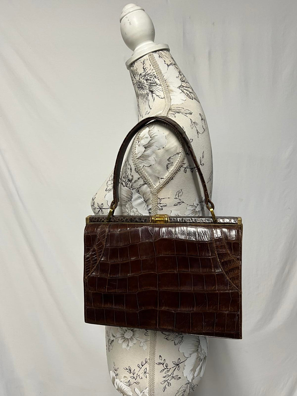 Vintage Ladies Leather Handback | Faux Crocodile skin print