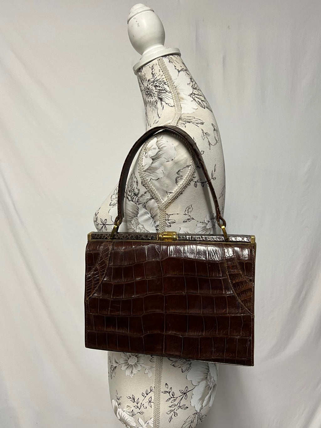 Vintage Ladies Leather Handback | Faux Crocodile skin print
