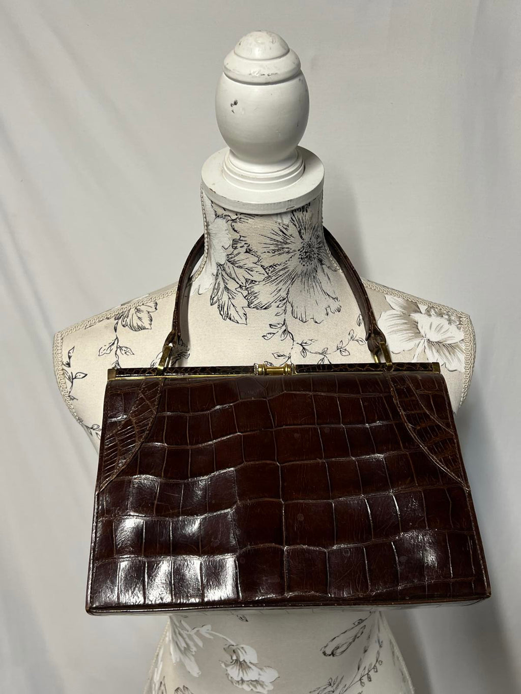 Vintage Ladies Leather Handback | Faux Crocodile skin print