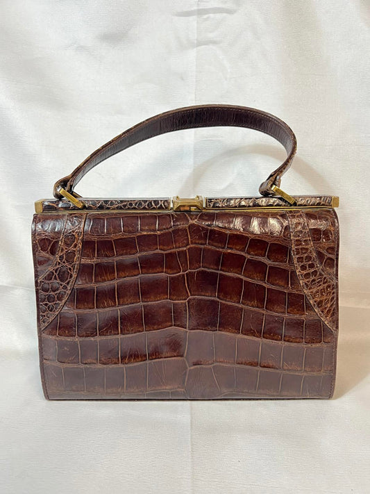Vintage Ladies Leather Handback | Faux Crocodile skin print