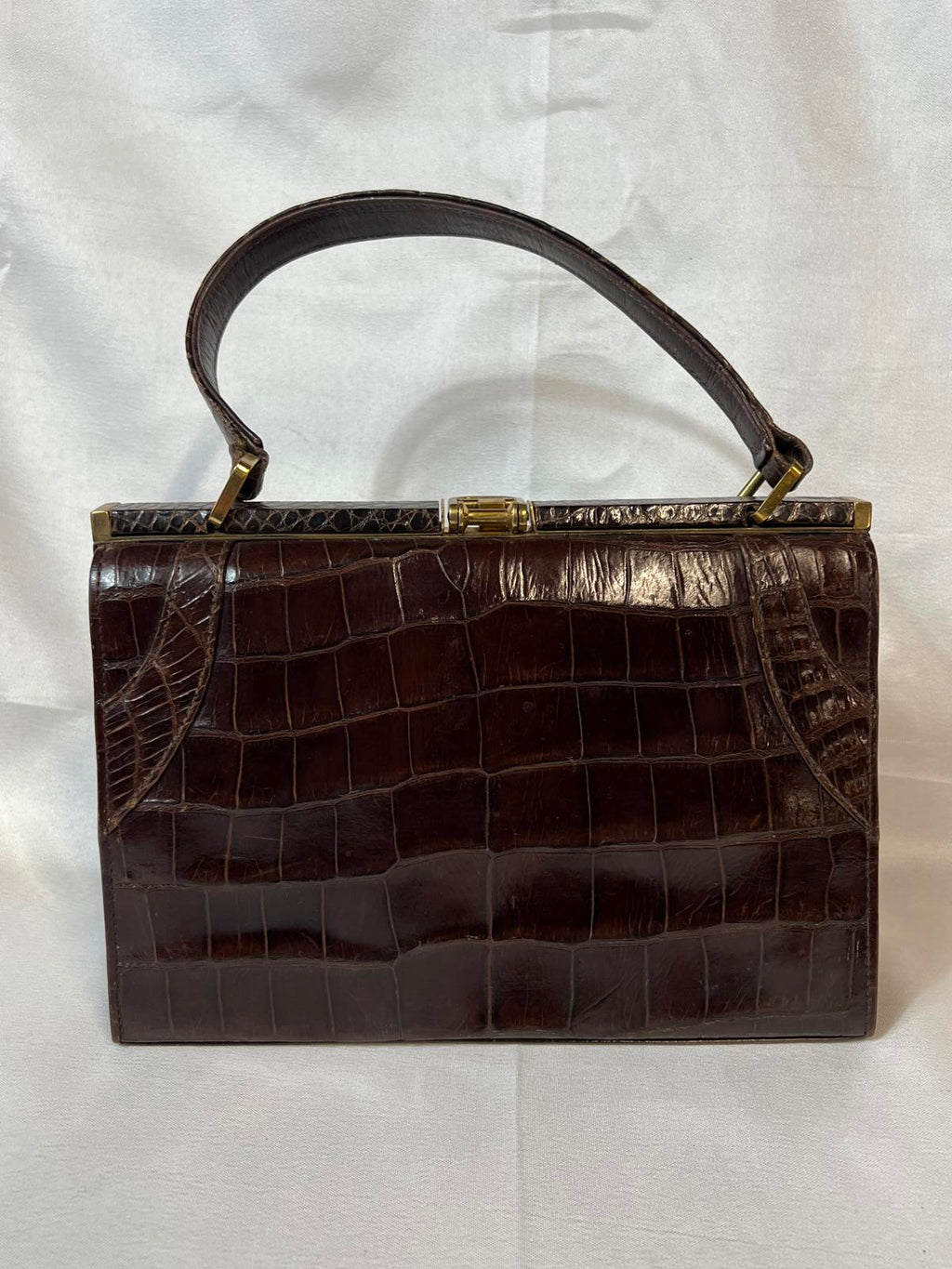 Vintage Ladies Leather Handback | Faux Crocodile skin print