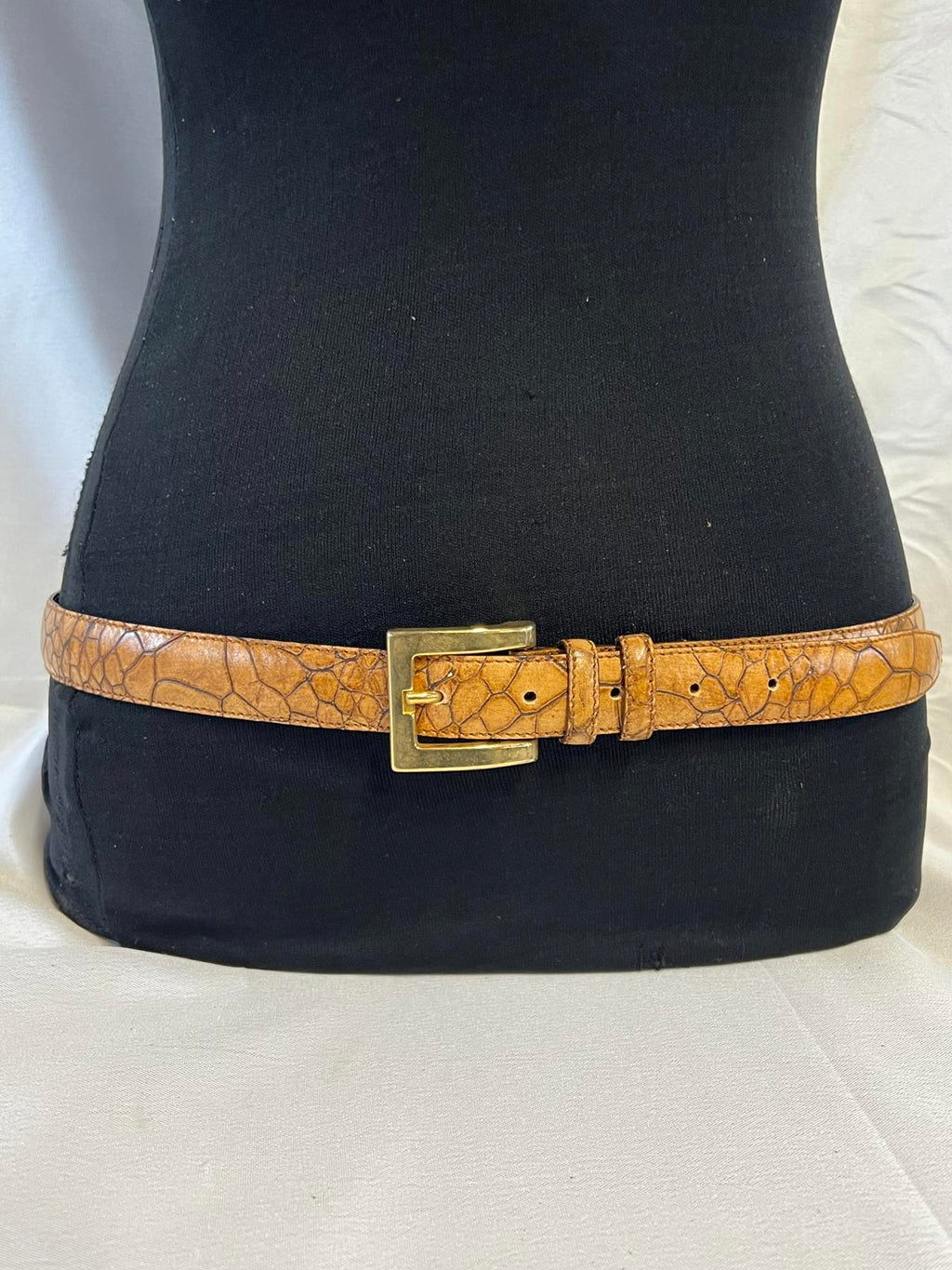 Vera Pelle | Vintage Tan Faux Crocodile Leather Belt