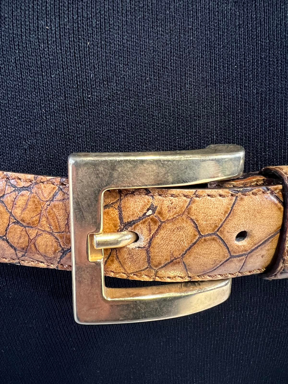 Vera Pelle | Vintage Tan Faux Crocodile Leather Belt