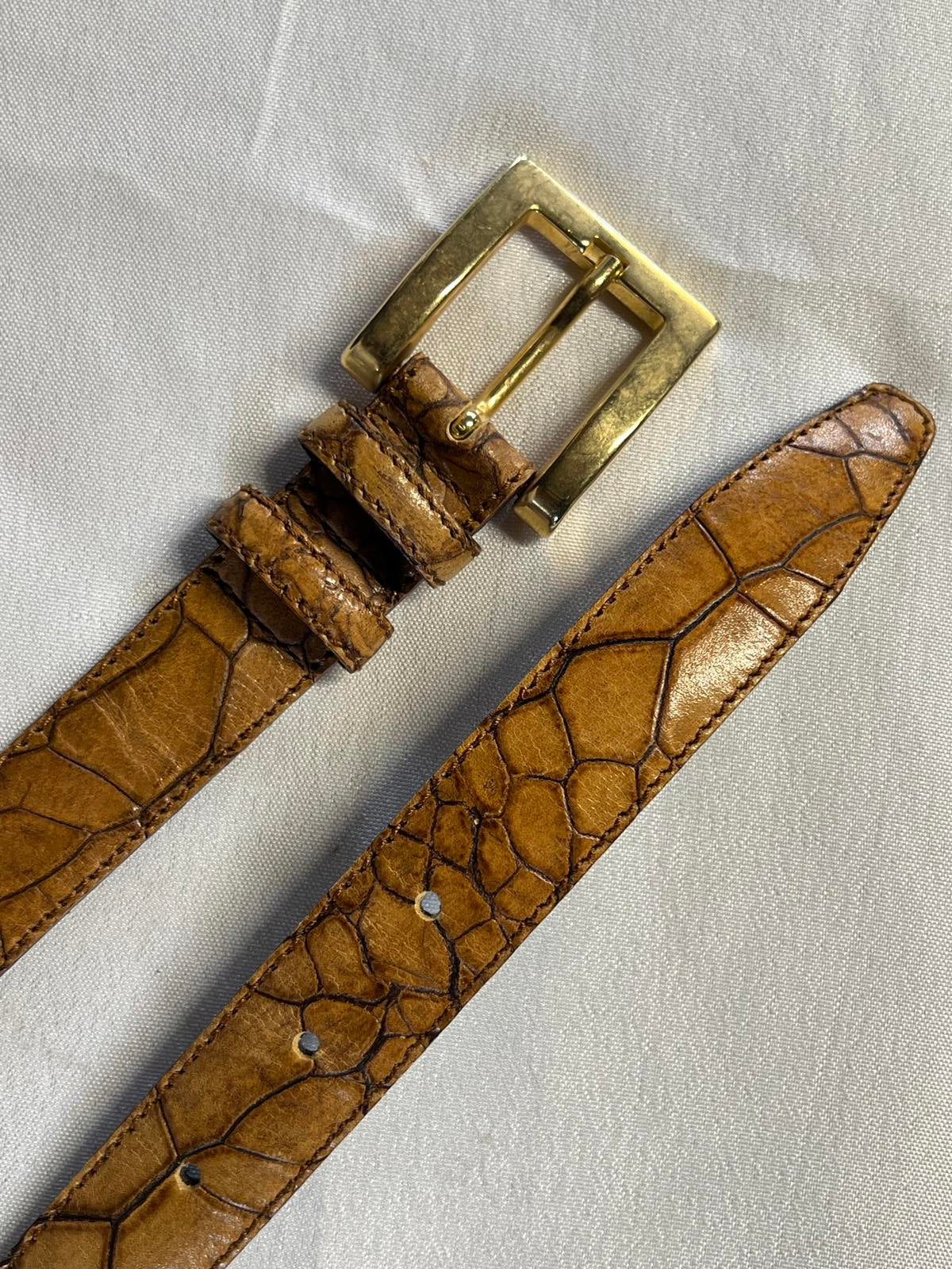 Vera Pelle | Vintage Tan Faux Crocodile Leather Belt