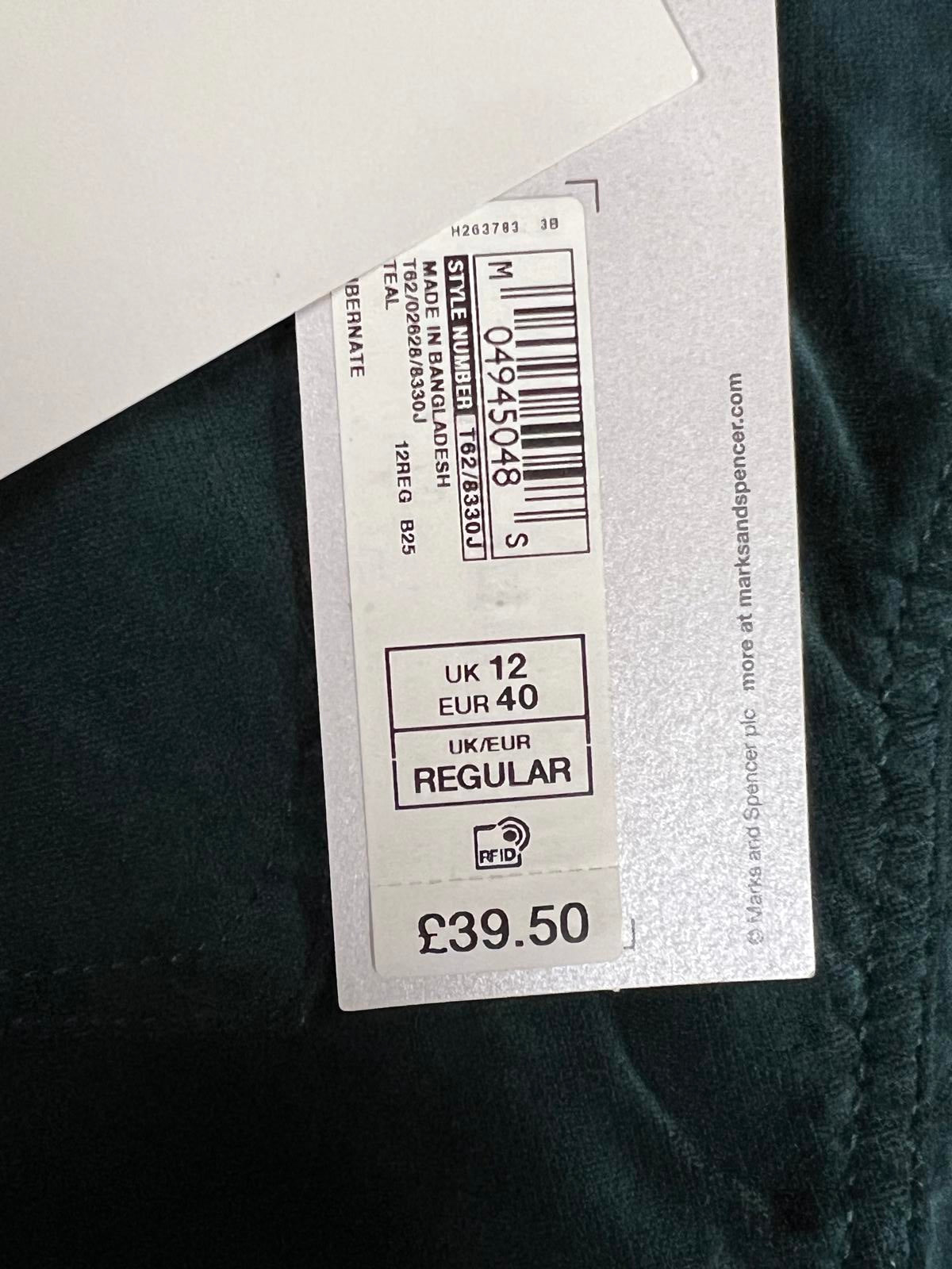Per Una | Size 12 Regular | Forest Green Velvet-Like Pants