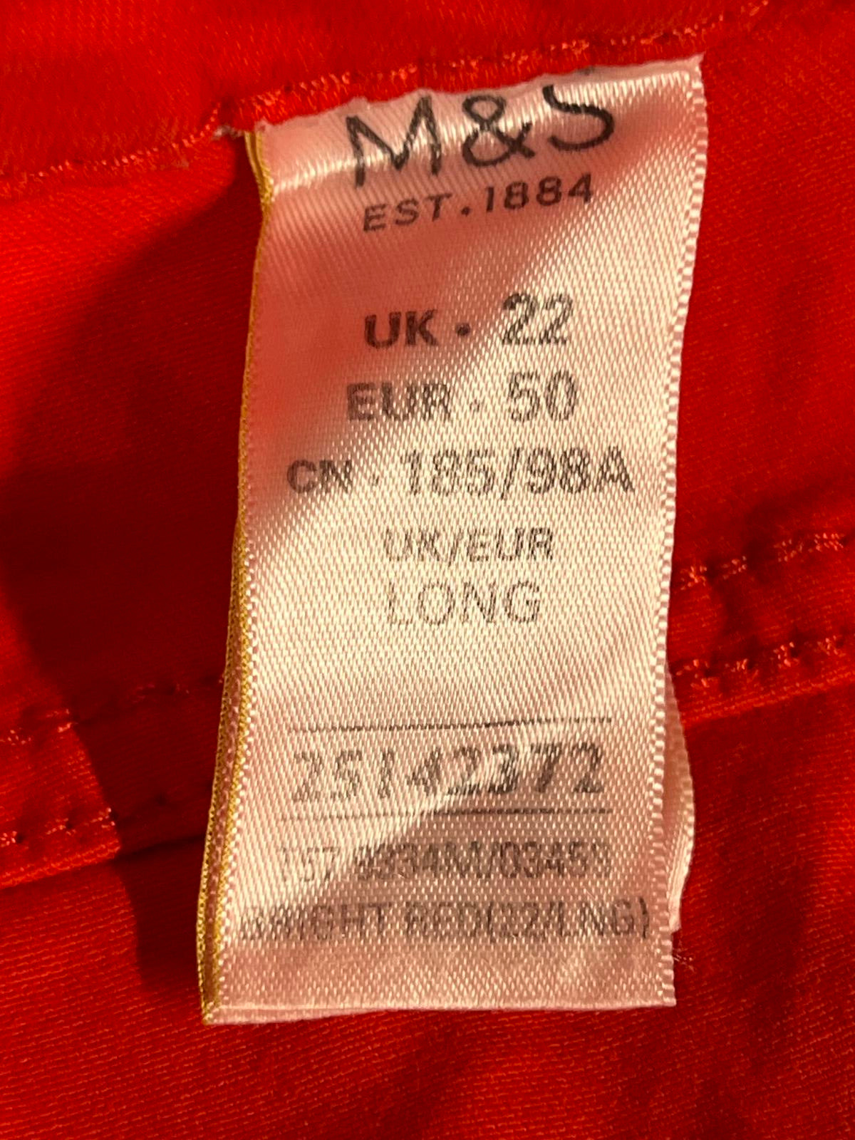 M&S | 22L | Tomato Red Pants | New