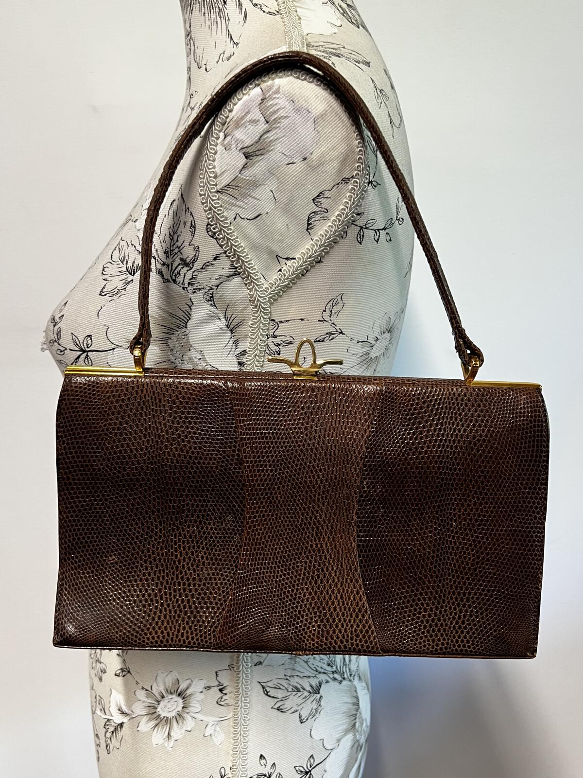 Vintage Dark Brown Snakeprint Leather Riviera Handbag Made In England
