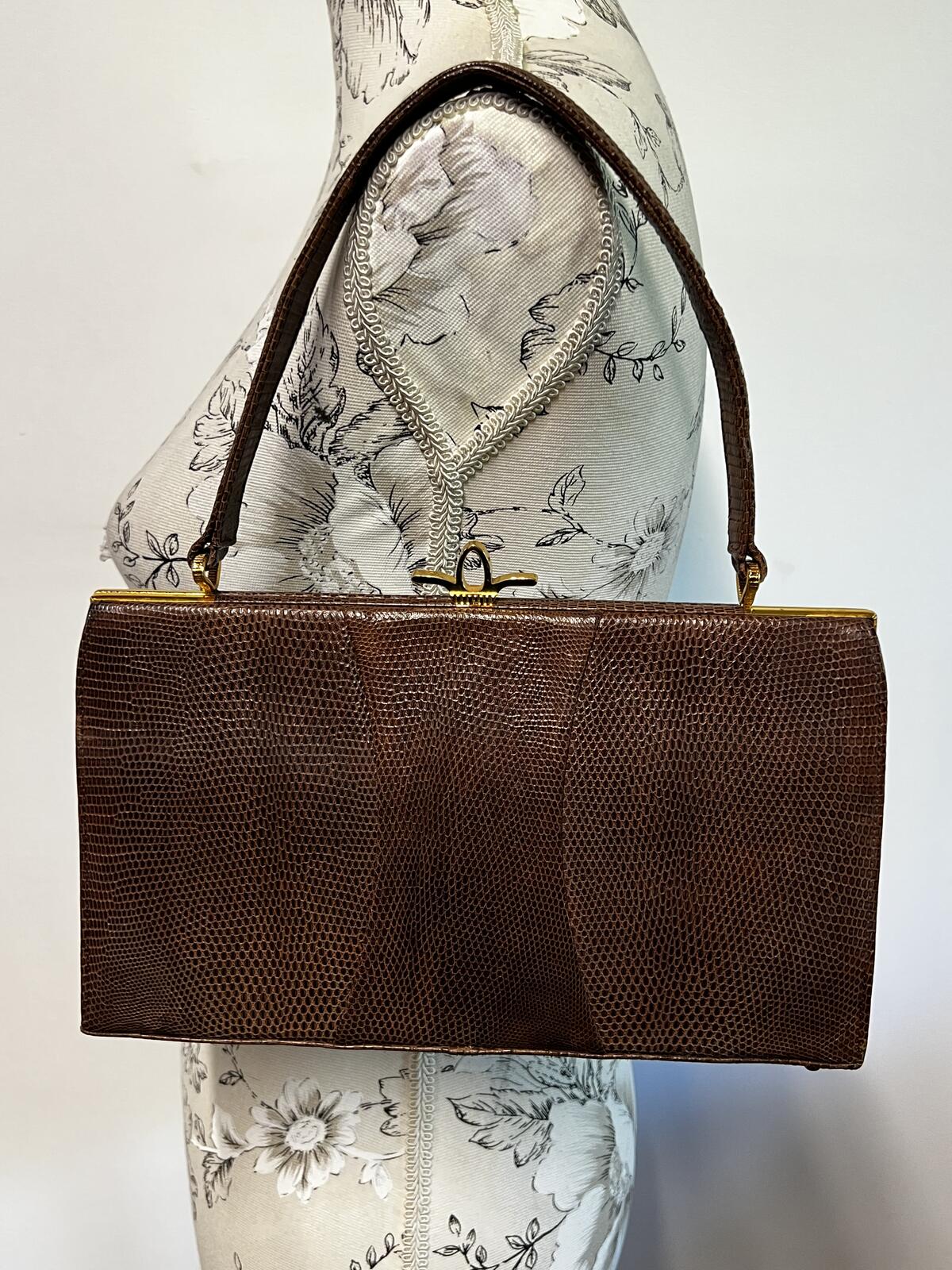 Vintage Dark Brown Snakeprint Leather Riviera Handbag Made In England