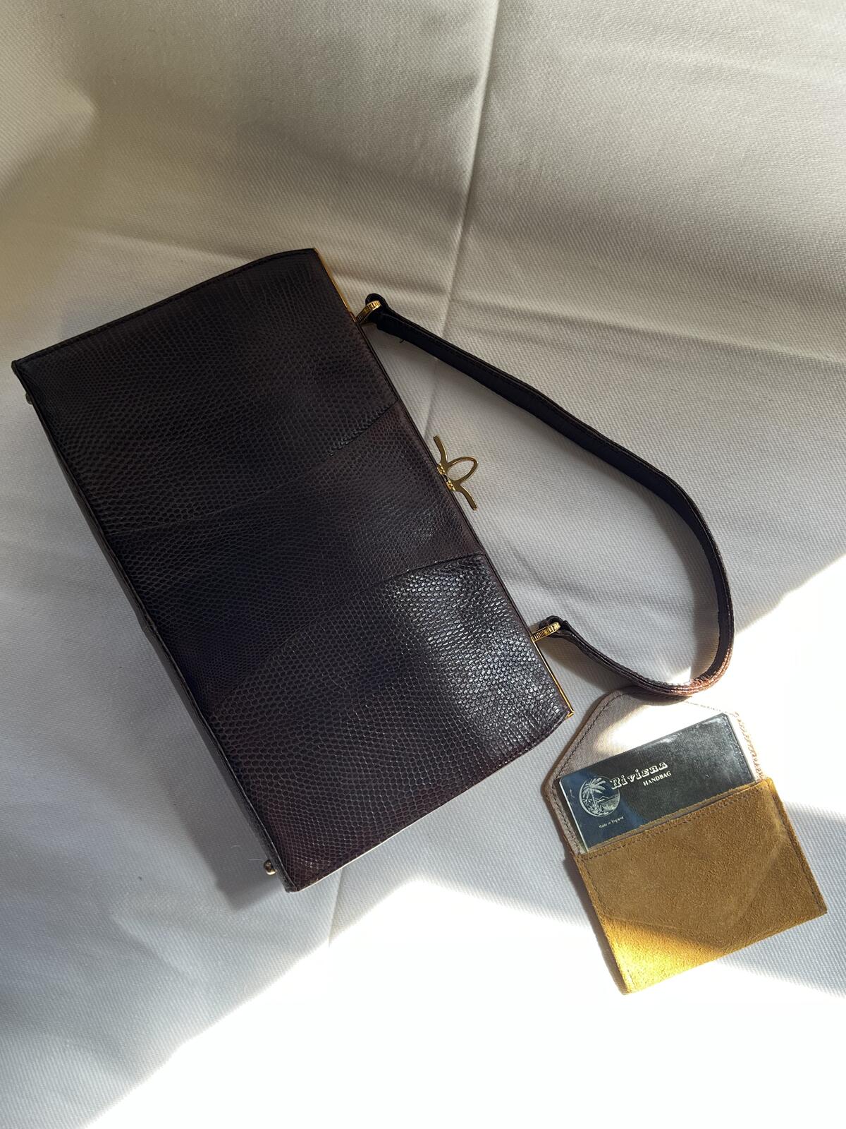 Vintage Dark Brown Snakeprint Leather Riviera Handbag Made In England