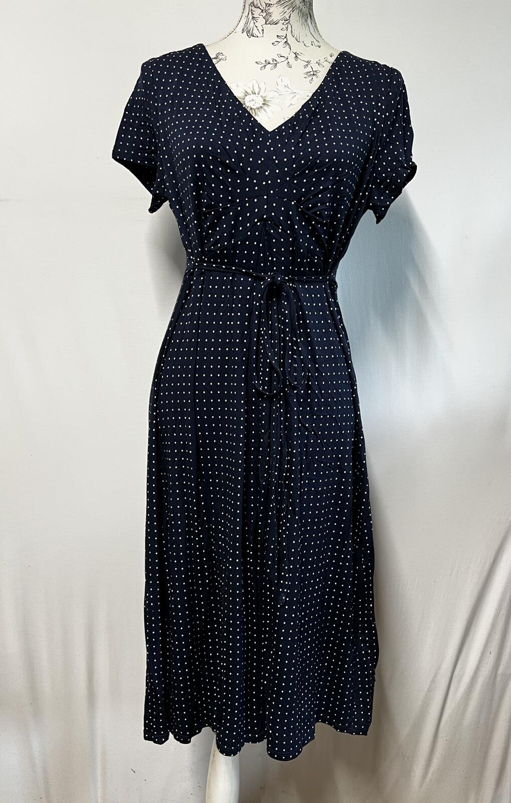 Monsoon | Size 14 | Navy Polka Dot Midi-Dress