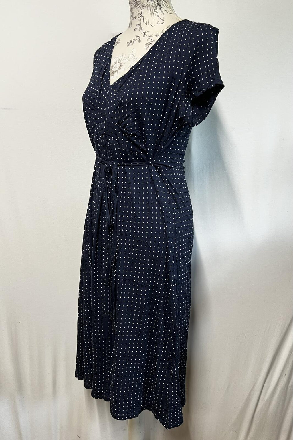 Monsoon | Size 14 | Navy Polka Dot Midi-Dress