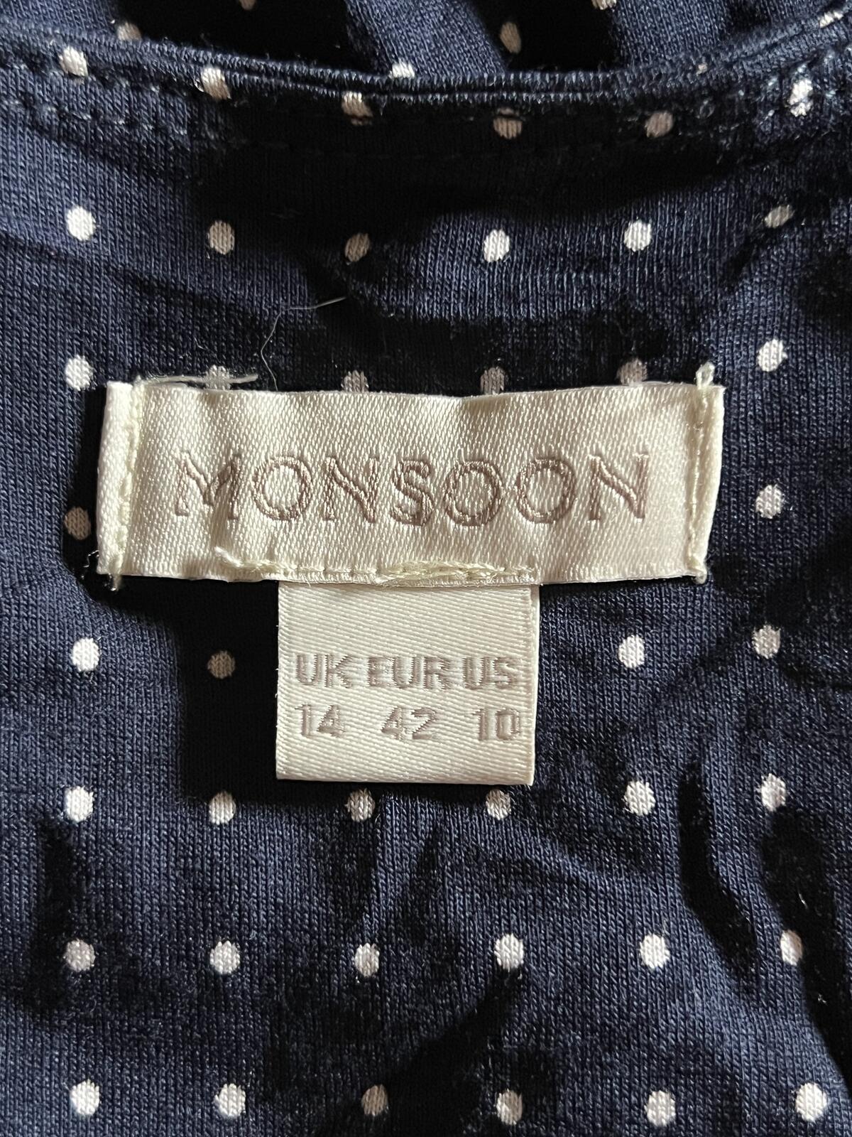 Monsoon | Size 14 | Navy Polka Dot Midi-Dress