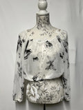 LY | S/M | White Blouse Butterfly Pattern | Very Good