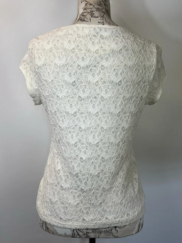 Kaliko | Size 12 | White/cream crochet embellished top