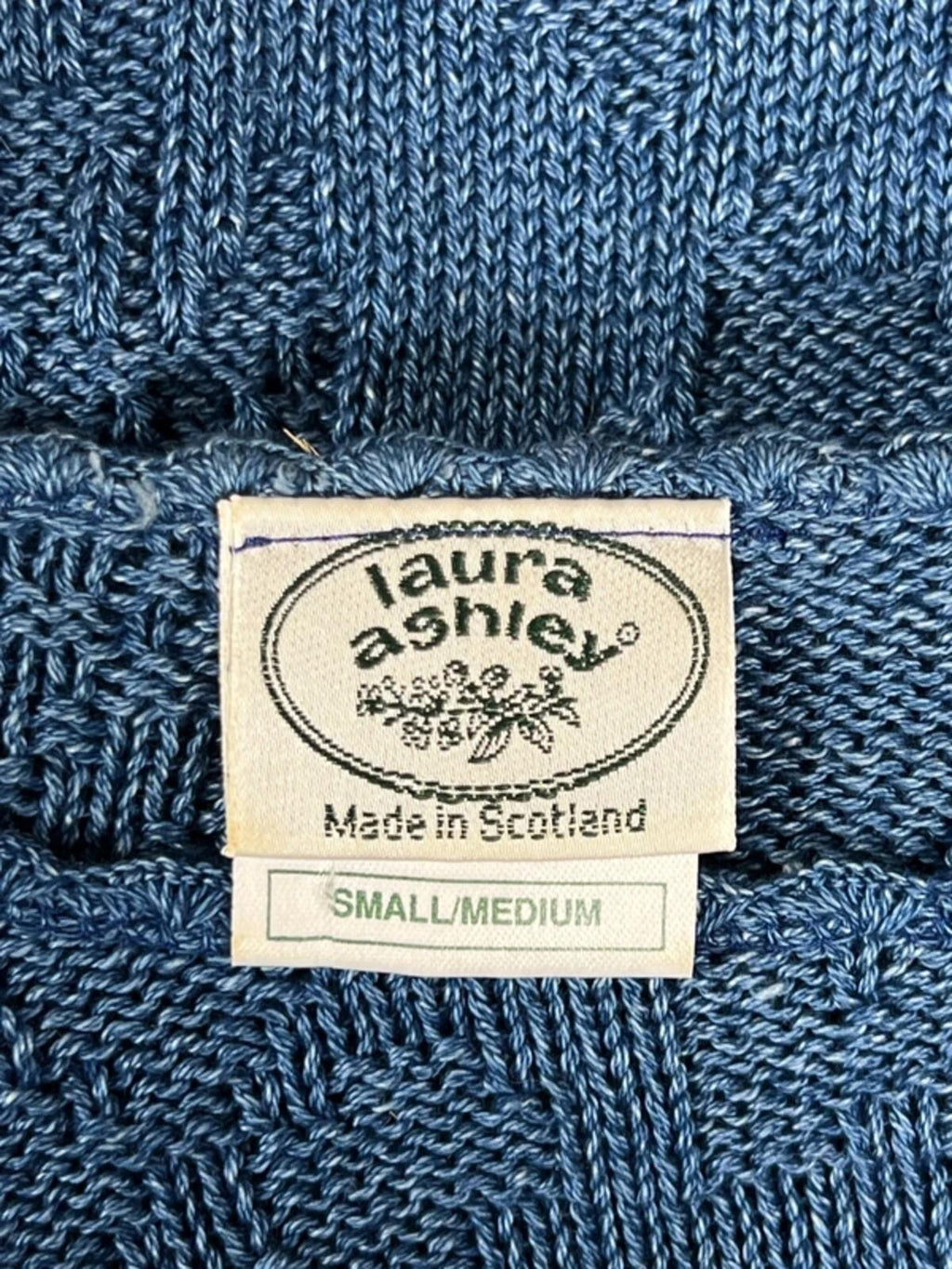 Vintage 1980’s Laura Ashley | S/M | Blue 100% Cotton 3/4 sleeve jumper