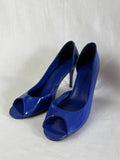 Spot On | Size 6 |  Chic blue open toe heels | Faux Patent Leather