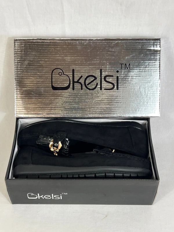 Kelsi | Size 4 | Stylish essential black loafers with gold tone details