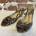 Clarks | 6 | Silver leather sandals with hessian heel