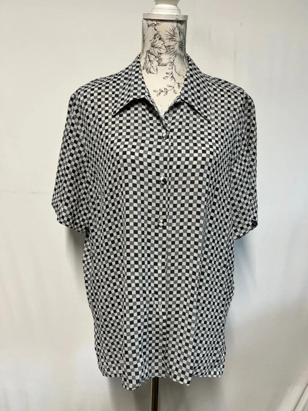 Elena | 20 | Y2k Monochrome sheer checkered print T-Shirt | Polyester