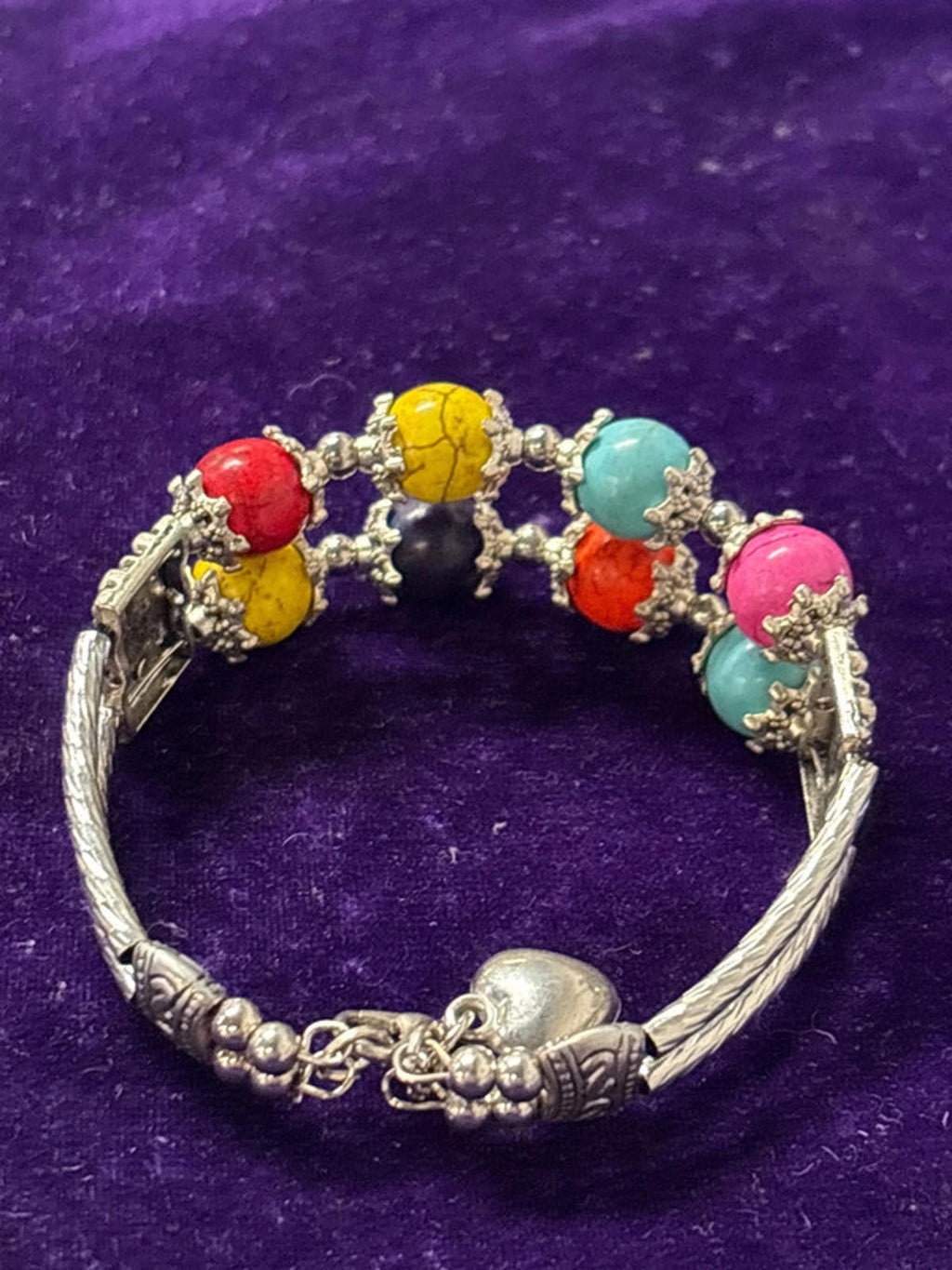 Multi coloured white metal bracelet