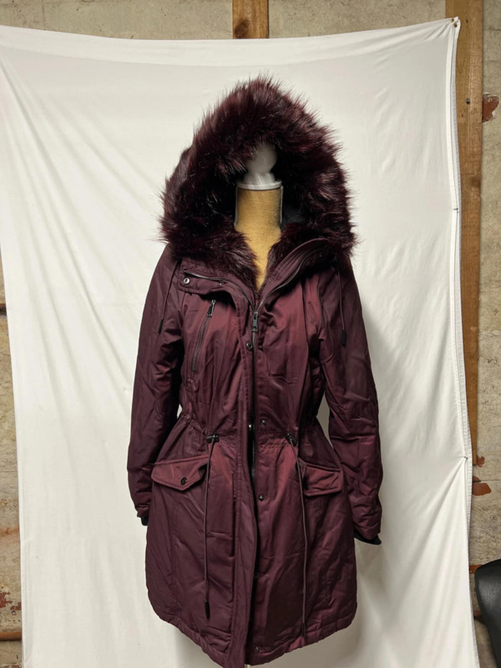 F&F | 12 | Maroon/Burgundy Faux Fur Coat