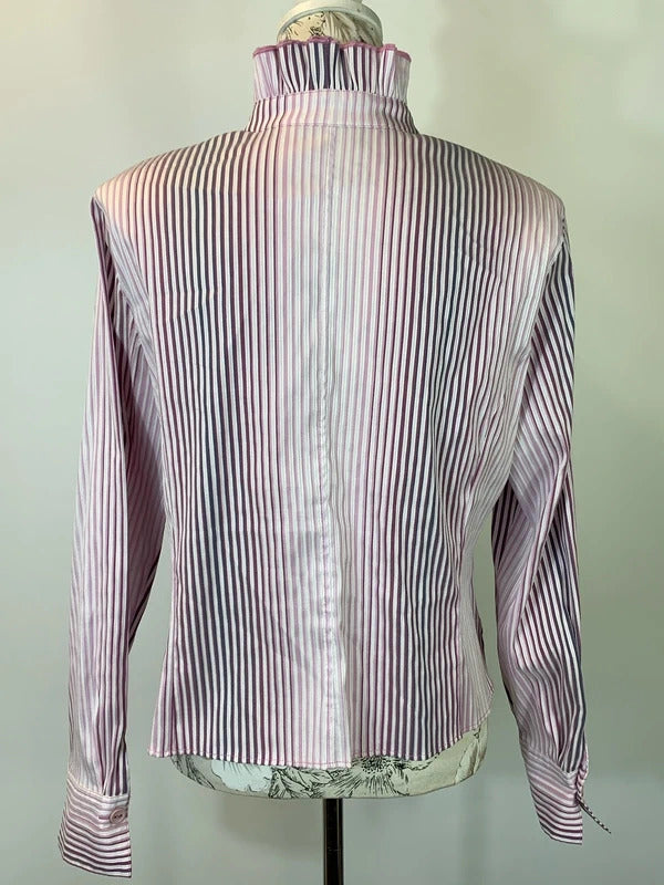 Size 16 | Vintage Style Pink and white ruffled striped shirt