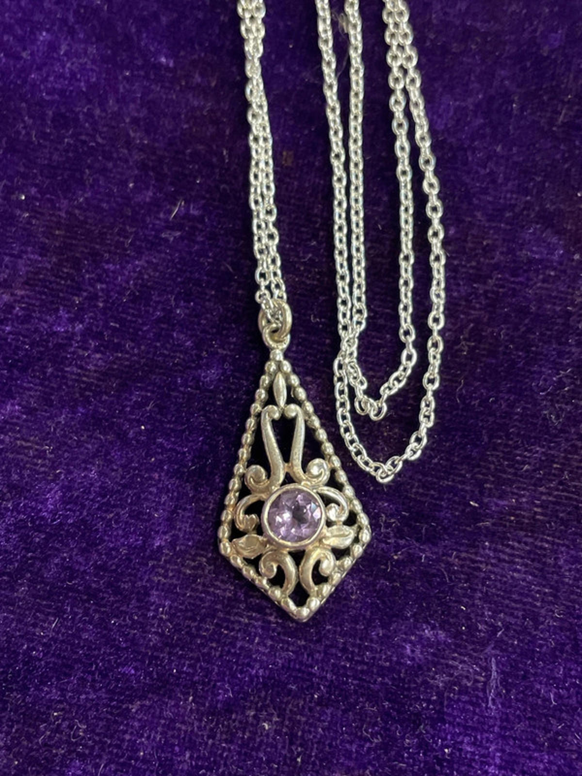 Silver Chain Necklace | Amethyst Stone Pendant