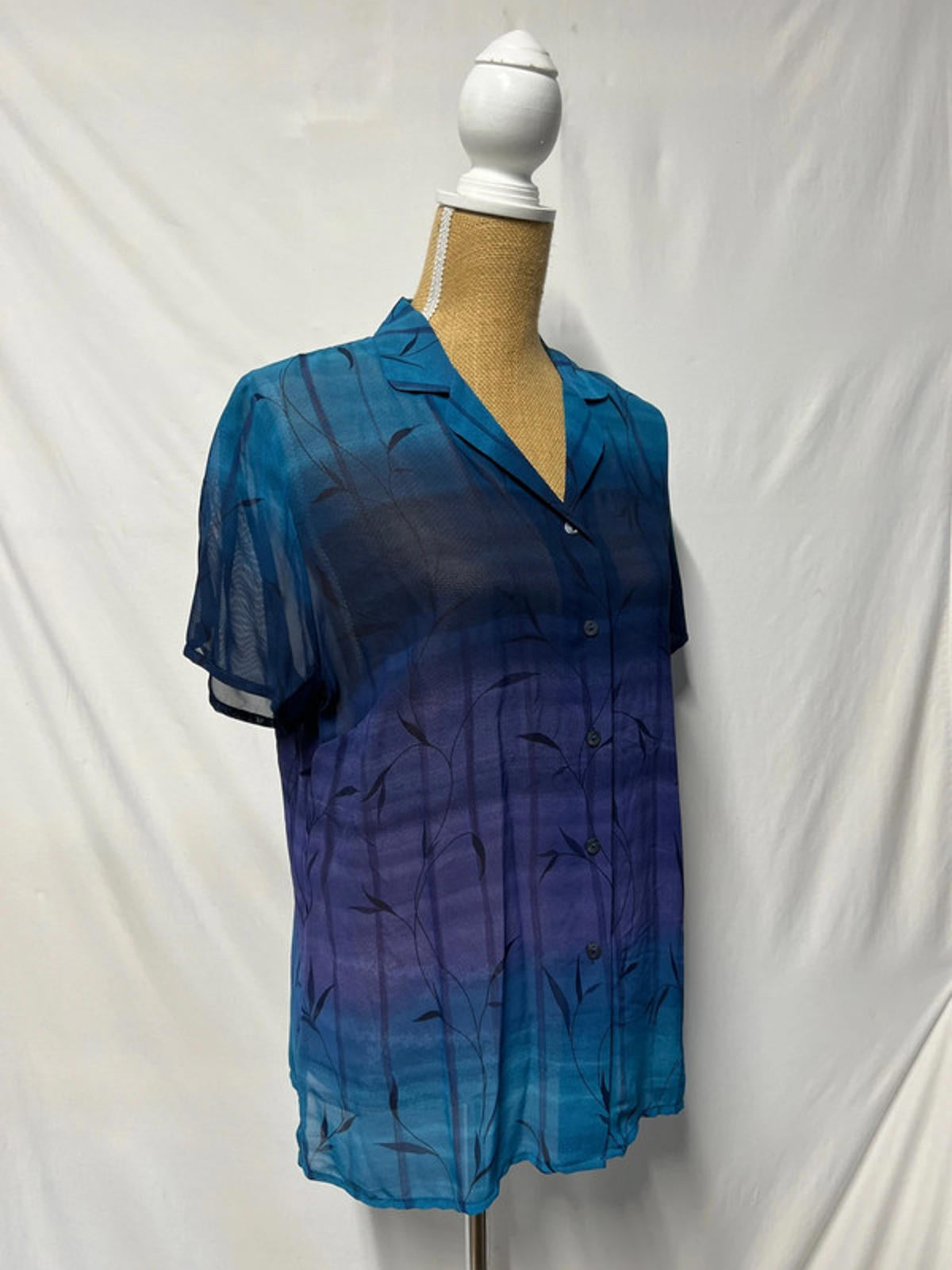 Vintage St Michael | 14 Summer Blouse Shirt | Navy/Turquoise