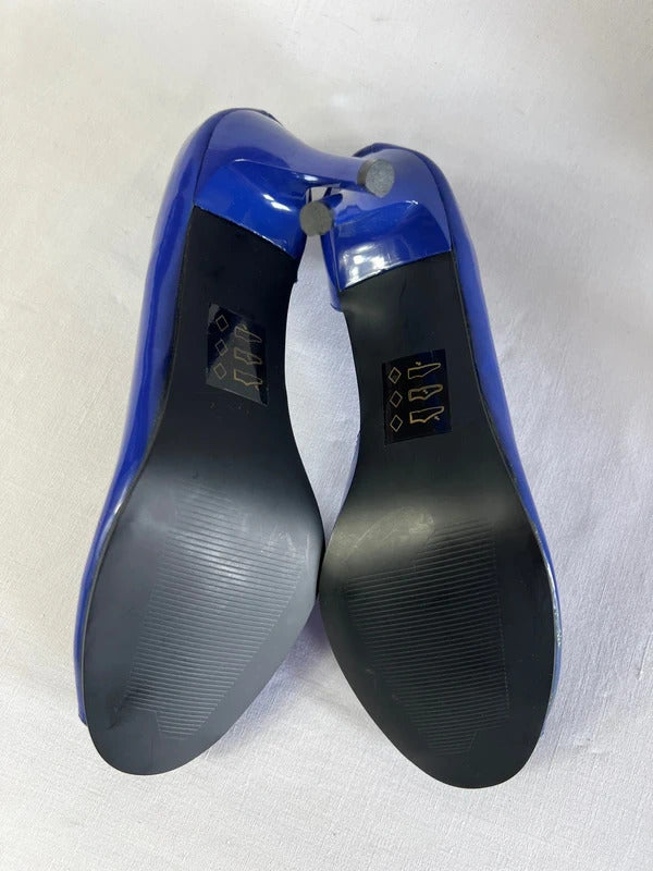 Spot On | Size 6 |  Chic blue open toe heels | Faux Patent Leather