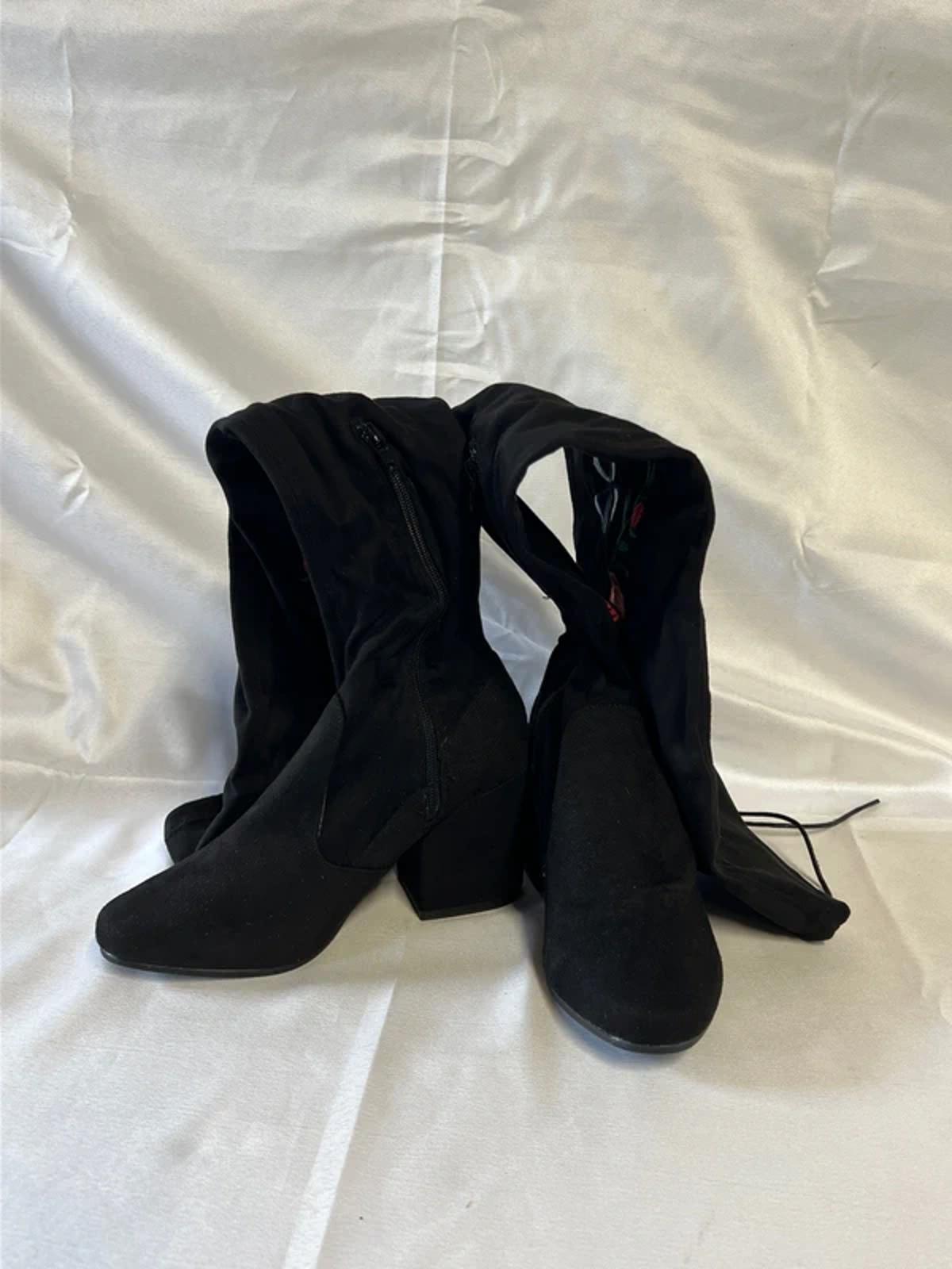 Sole Diva | Ladies Alt Embroidered Over-Knee Boots | Floral Pattern | Faux Suede