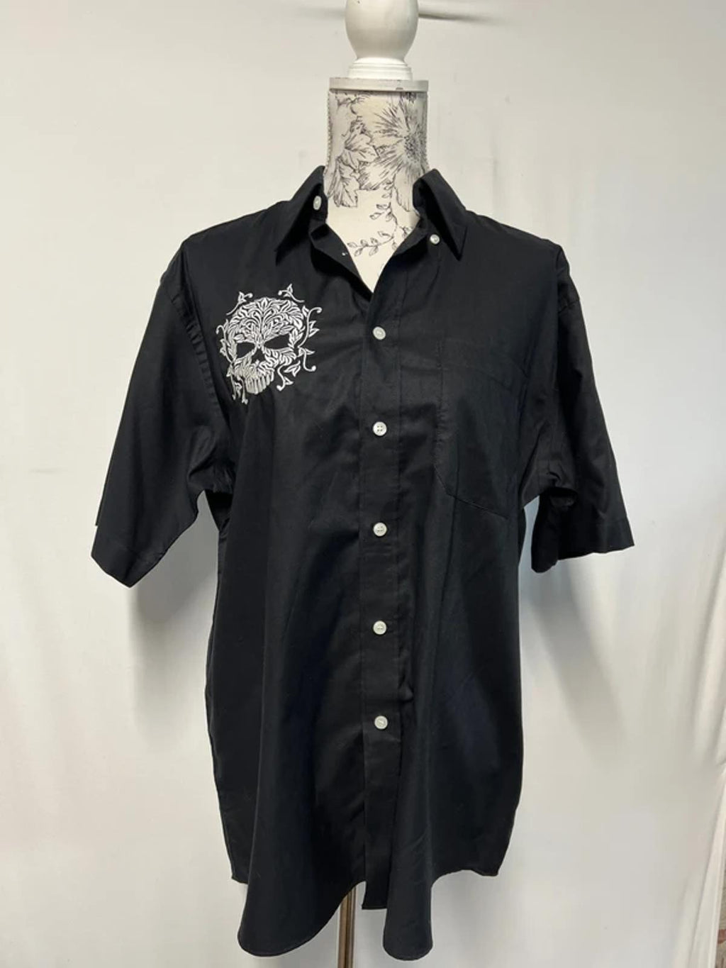 Bride & Gloom | Black Cotton Embroidered Skull Shirt