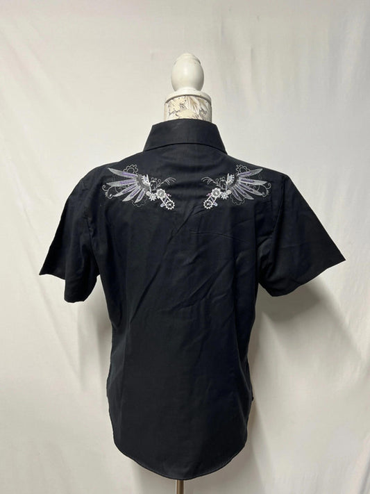 Black Embroidered T-Shirt | 16 | Steampunk Pattern
