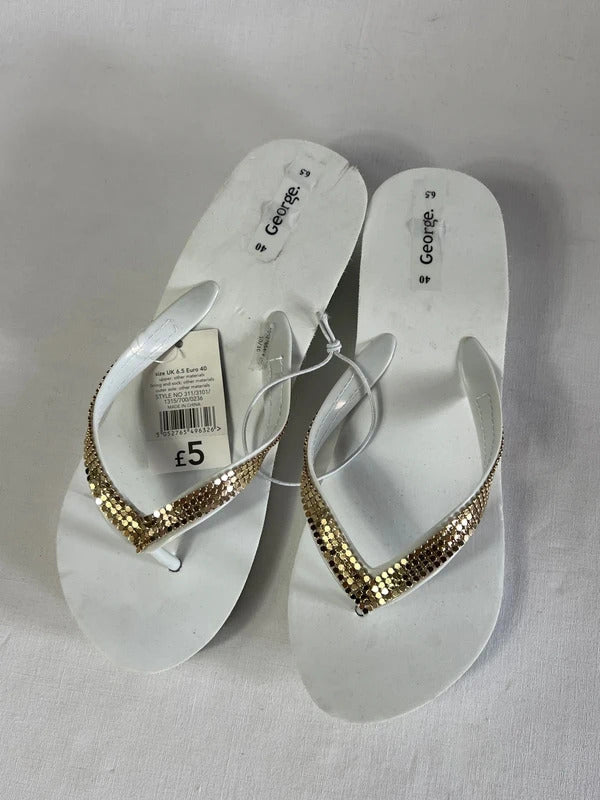 George | Size 6.5 | Y2K White metallic Foam Flip Flops