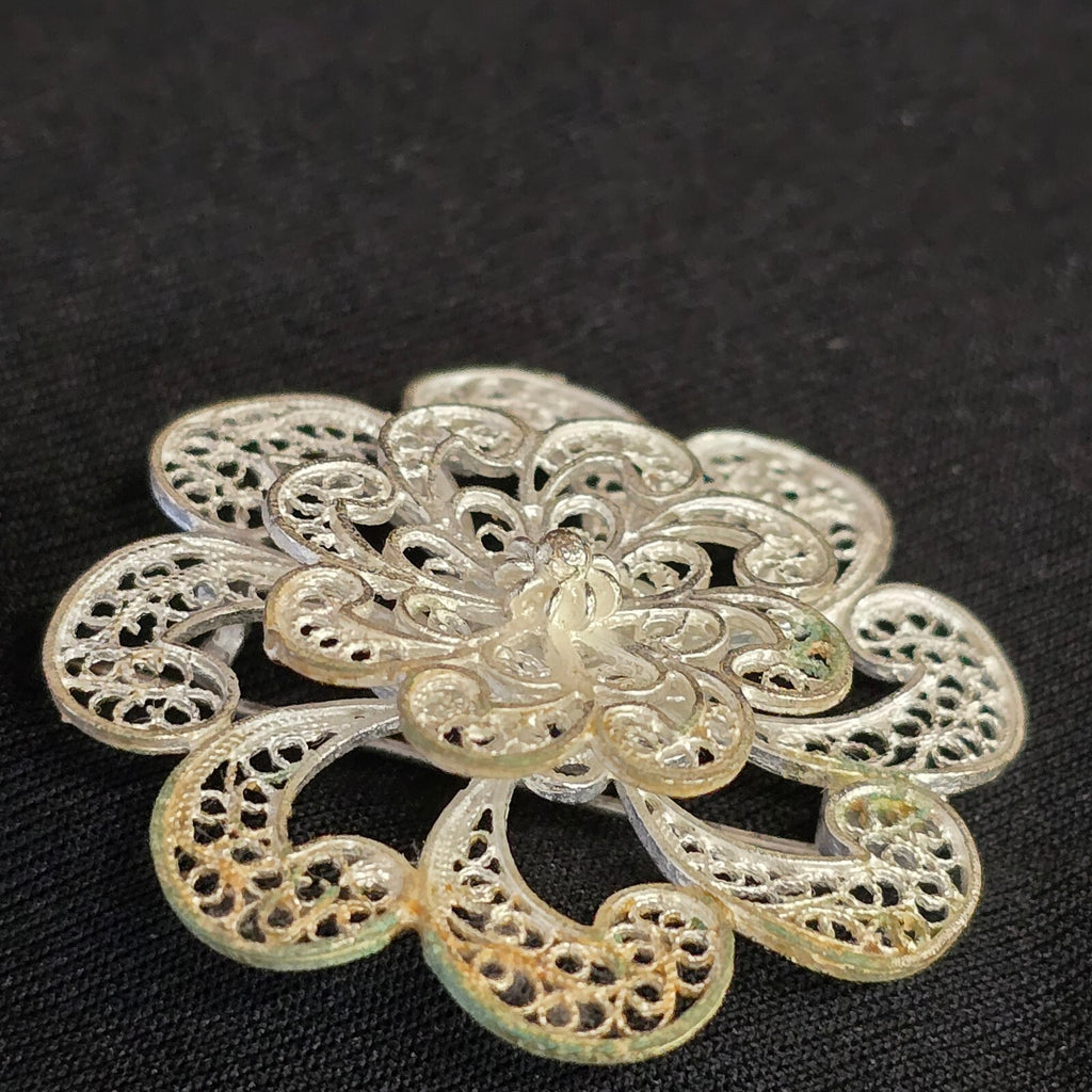 Sterling silver filigree vintage brooch