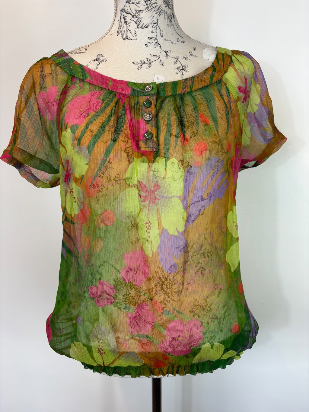 Sheer floral and botanical top / M