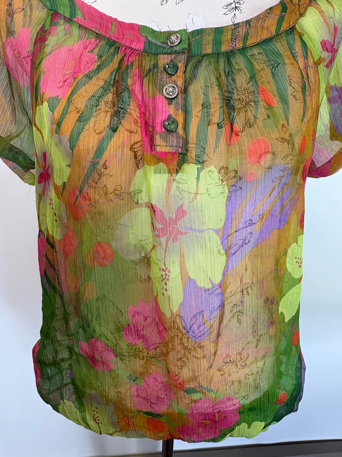 Sheer floral and botanical top / M