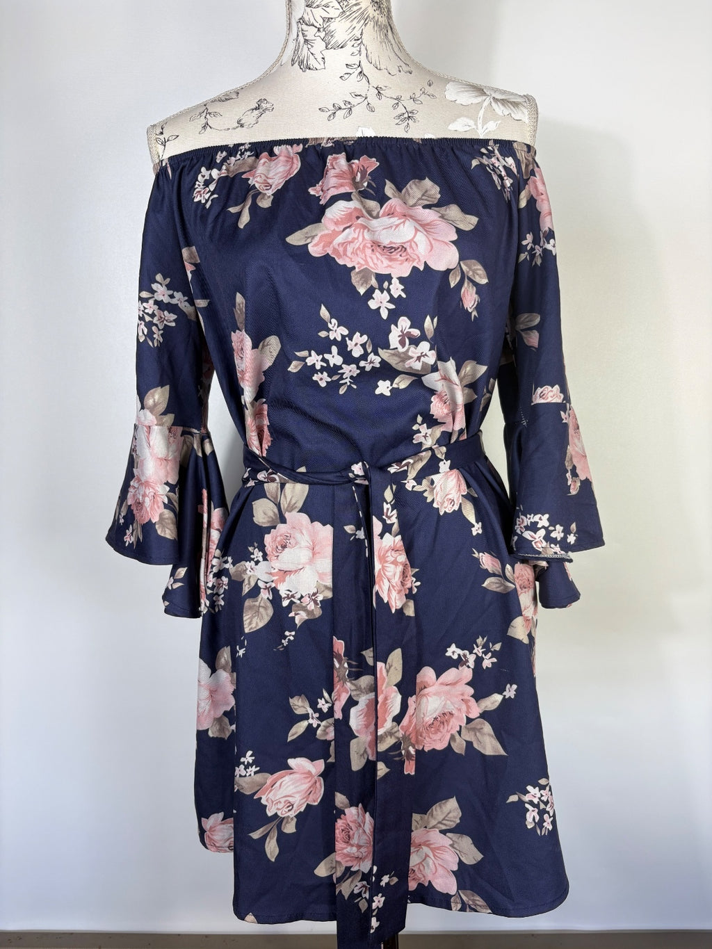 Navy and floral dress / L