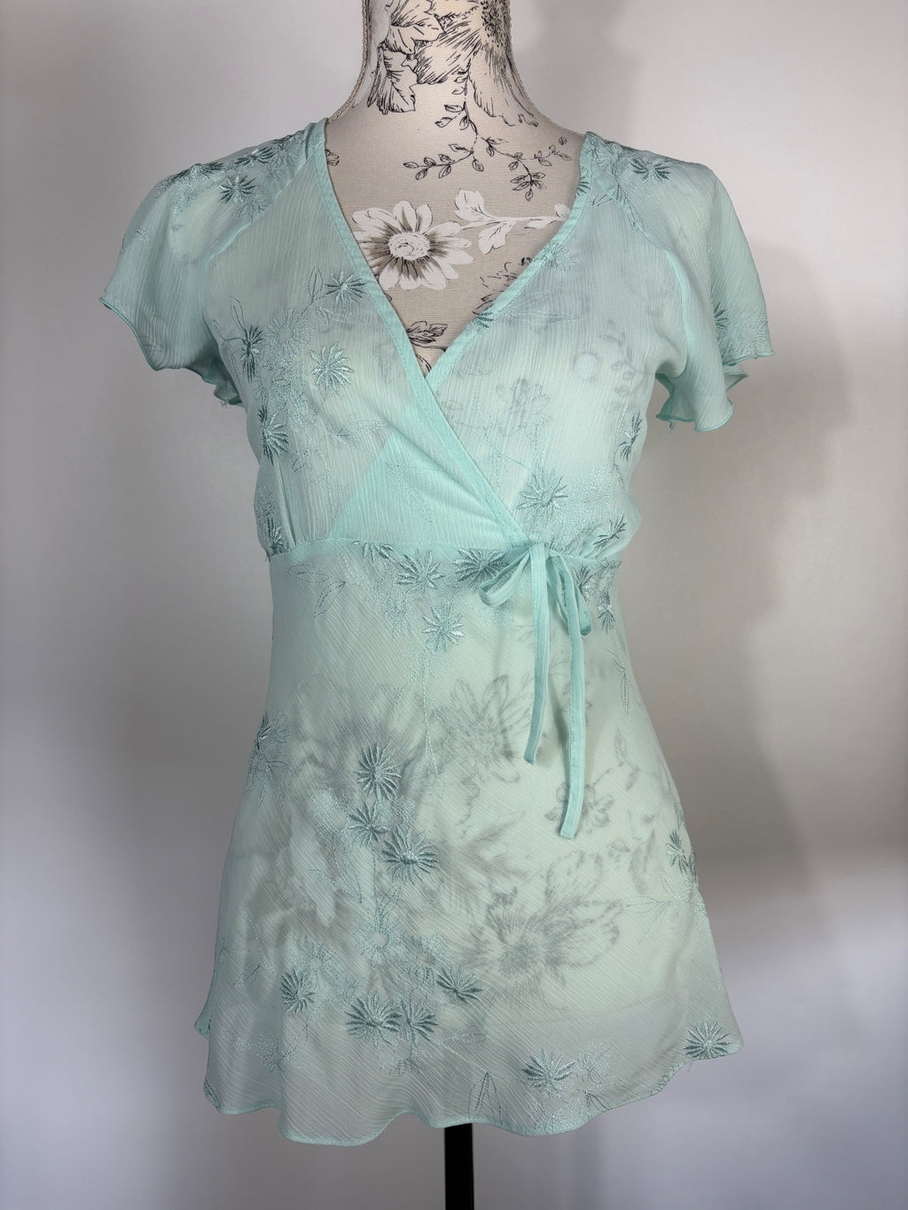 Papaya Cap sleeved sheer blouse