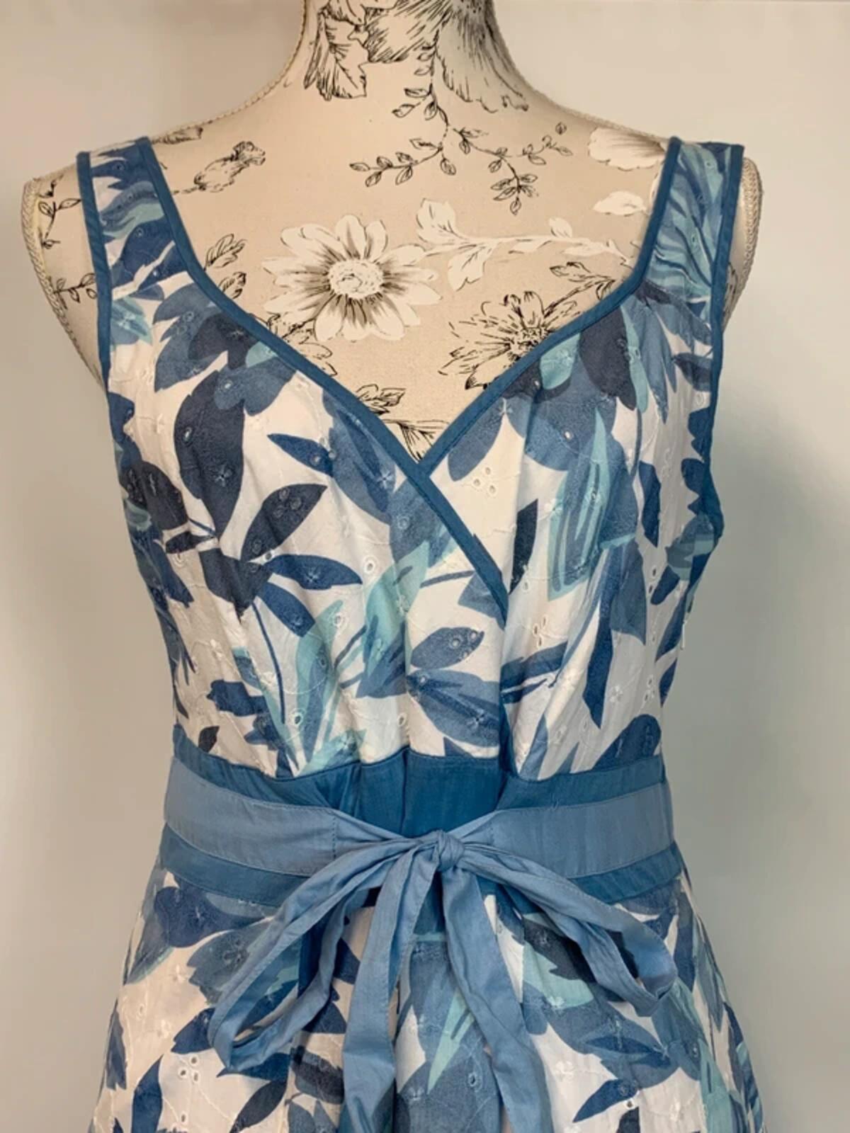 Per Una | 14L | Long blue and white summer dress | 100% Cotton
