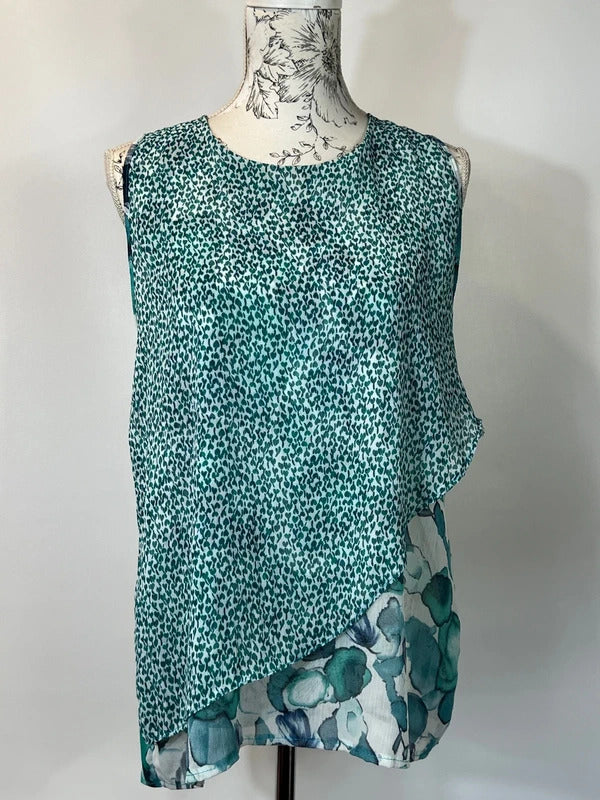 Lizalú | 2XL | Sheer blue abstract florals blouse
