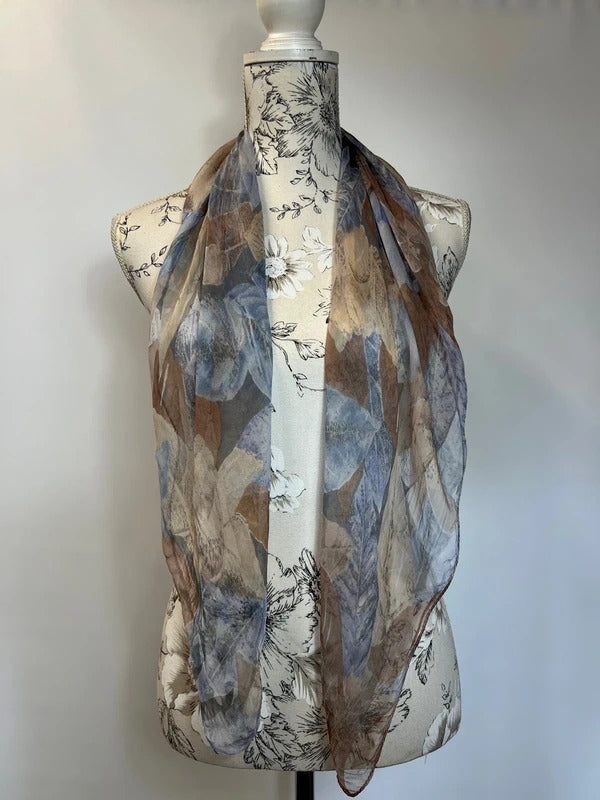 Ladies vintage sheer scarf in brown/blue