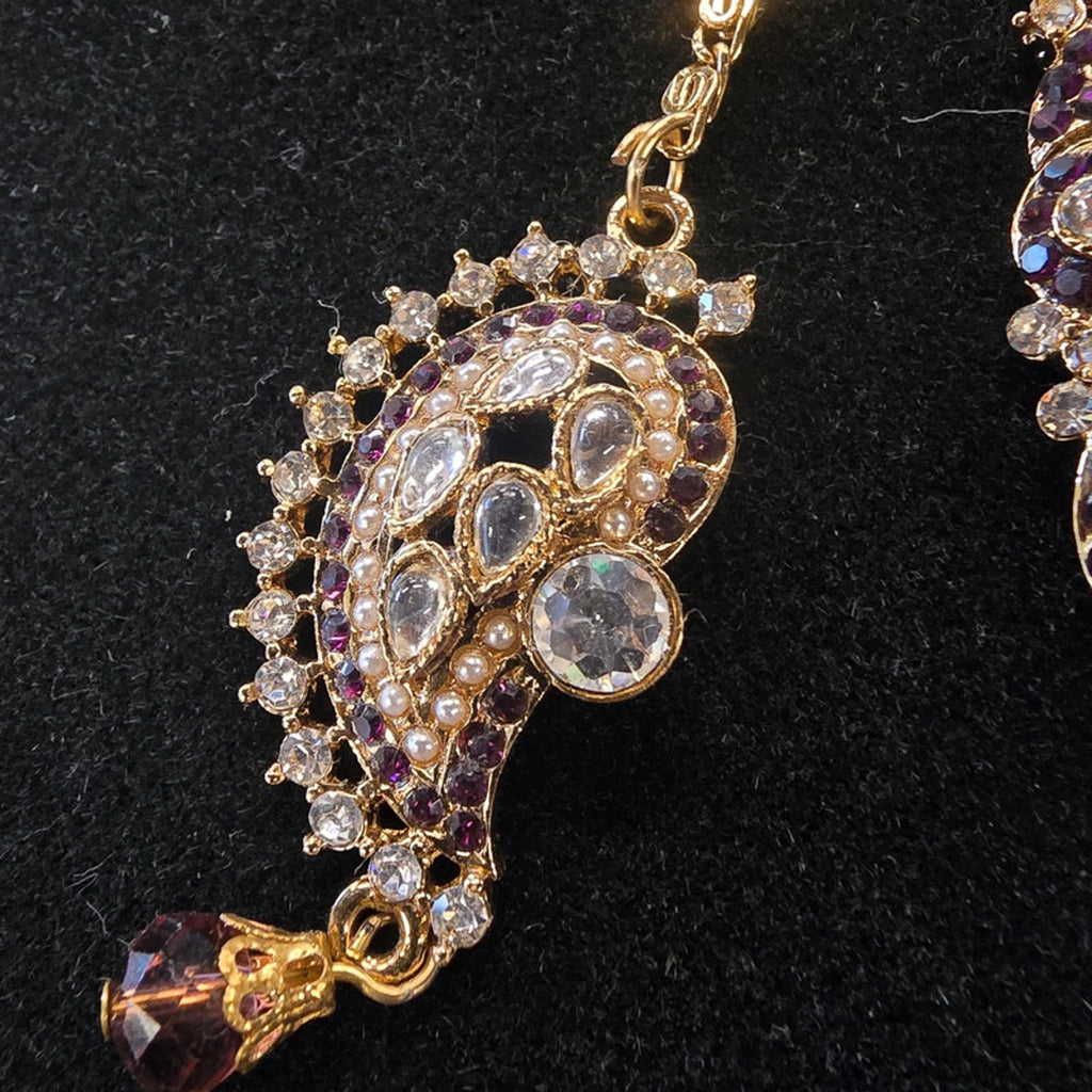 Kundan Choker Necklace Set | 3 Piece | Gold, Brown &amp; Purple