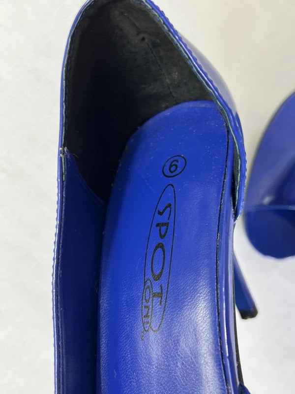 Spot On | Size 6 |  Chic blue open toe heels | Faux Patent Leather
